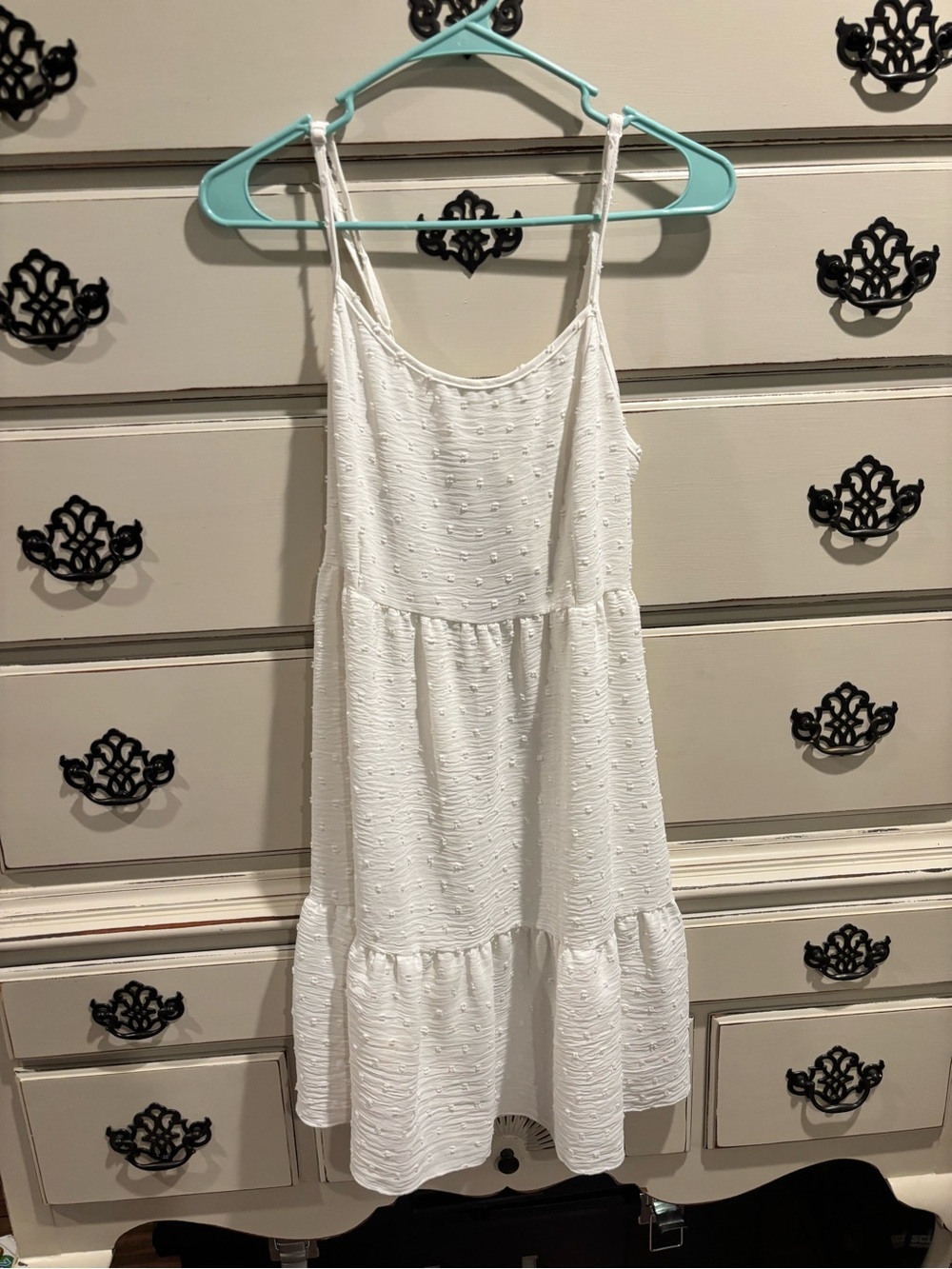 Altar'd State White Textured Tiered Spaghetti-Strap Mini Dress
